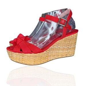 New Kate Spade‎ Red Knot Espadrille Wedge Sandals Size 10.5 Platform Heel